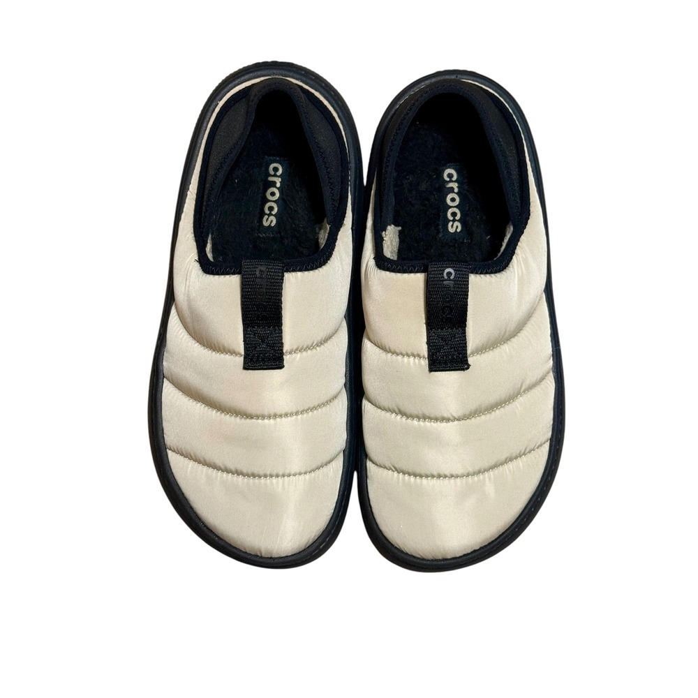Crocs Neo Puff Lined Slipper Cream Black Quilted Faux Fur  Womens 10 Mens 8